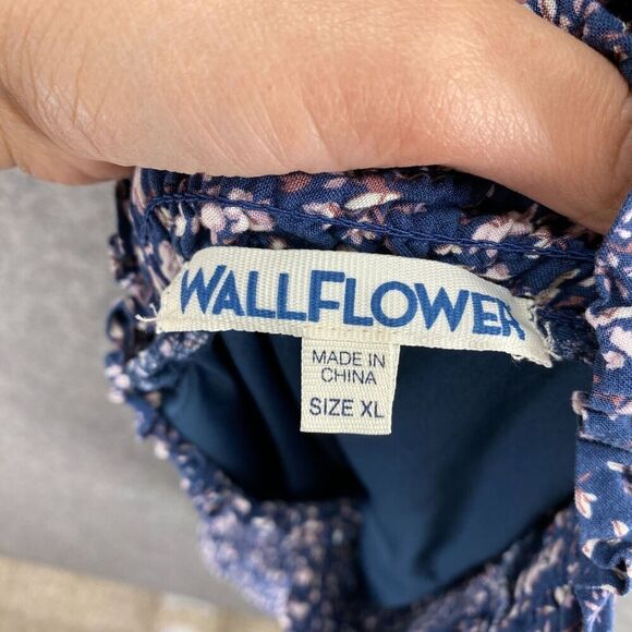 5/$45 WallFlower Skirt Women XL Blue Floral A-Line Midi Ruffle Lined Pull On - Picture 7 of 9